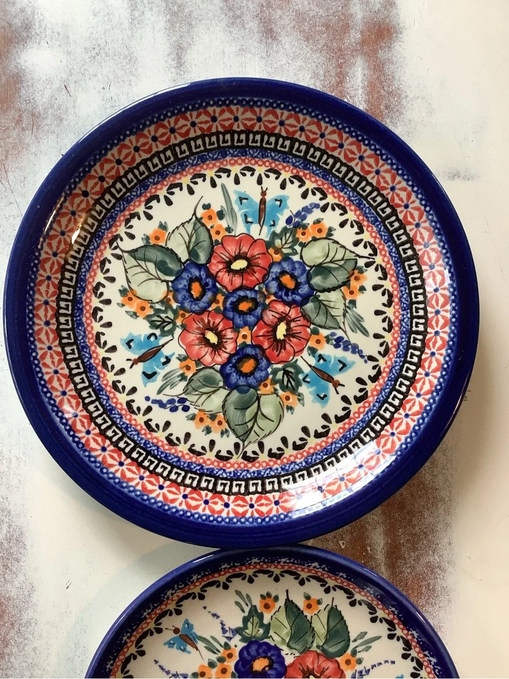 Set Of 3 Three UNIKAT Polish Pottery Plates Floral Butterfly